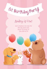 Pink Furry Friends - Birthday Invitation